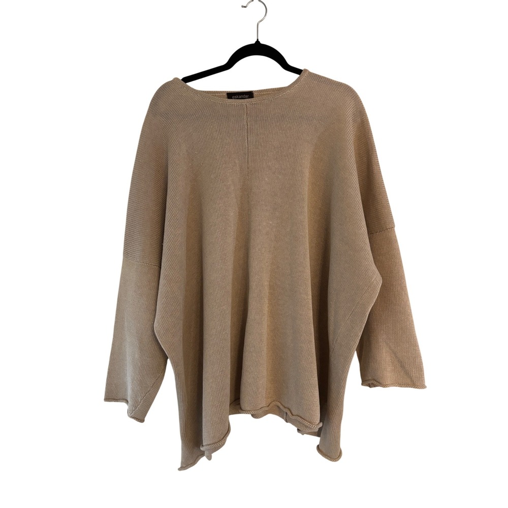 Eskandar Neiman Marcus Tan Beige 100% Linen Oversized Knit Boat Neck Sweater